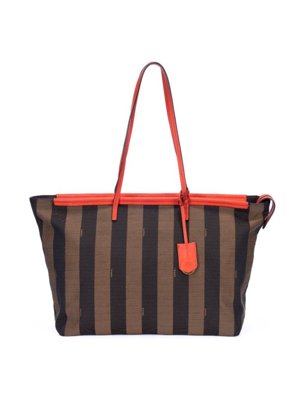 Fendi Roll Zip Tote Bag Brown Black Red Stripepecan Canvas
